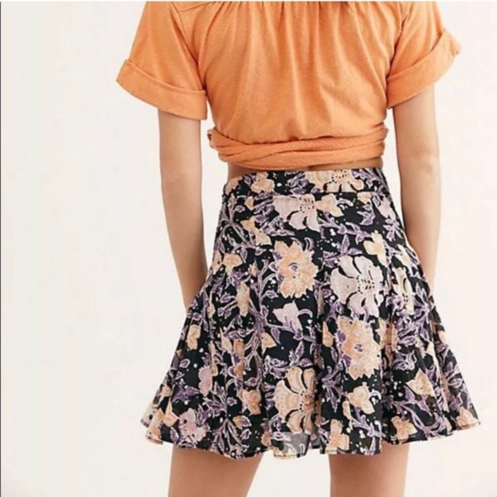 Free People End Of The Island Godet Mini Skirt, Washed Black Combo, Size 0